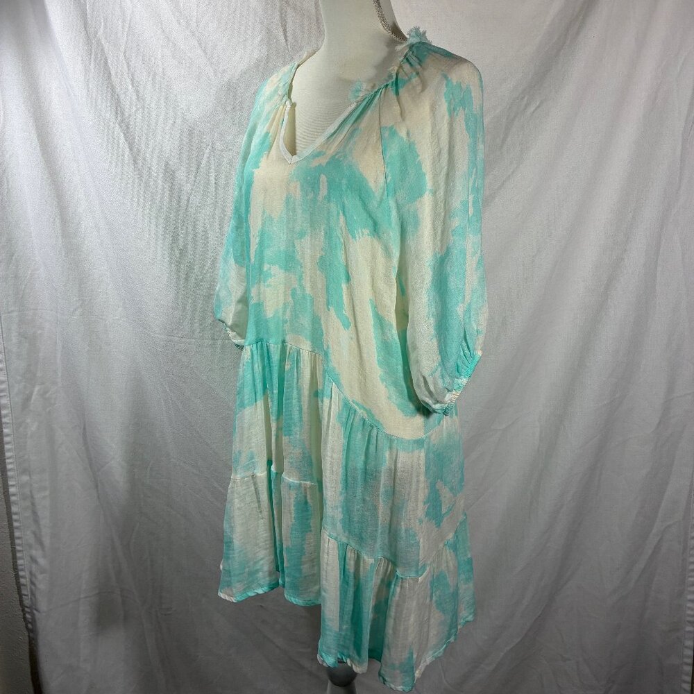 Sofia Made in Italy Aqua Tie Dye Tiered Mini Dress Womens Boho 03921